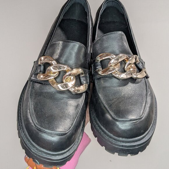 Shoedazzle Meet Ya There Chunky Loafer with Chains Black Size 39 Size 8 - Picture 1 of 4
